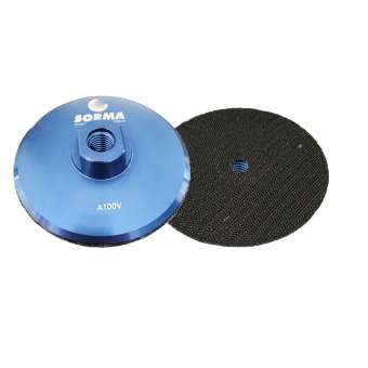 Sorma 100mm diameter Velcro backing pad in aluminum, ideal for stable and secure attachment of abrasive discs, perfect for polishing and sanding.